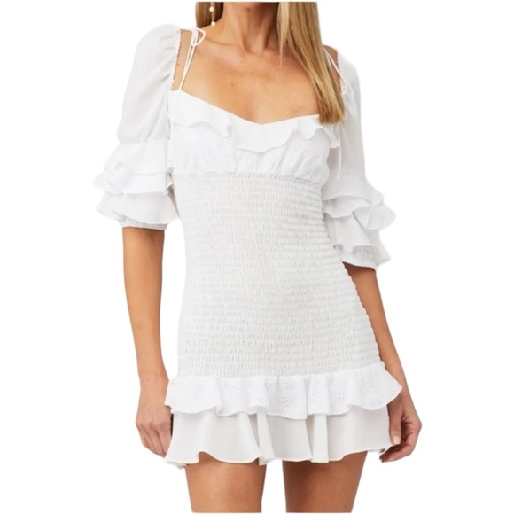 FOR LOVE & LEMONS | NWT Bora Bora Ruffled Mini Dress | White Eyelet Sweetheart S - Picture 4 of 13